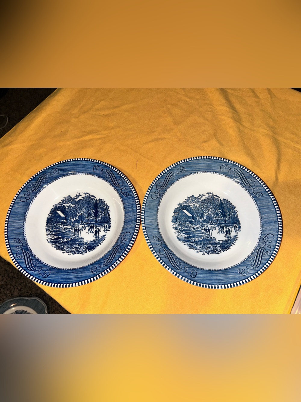 2 vintage Currier & Ives early winter soup bowl